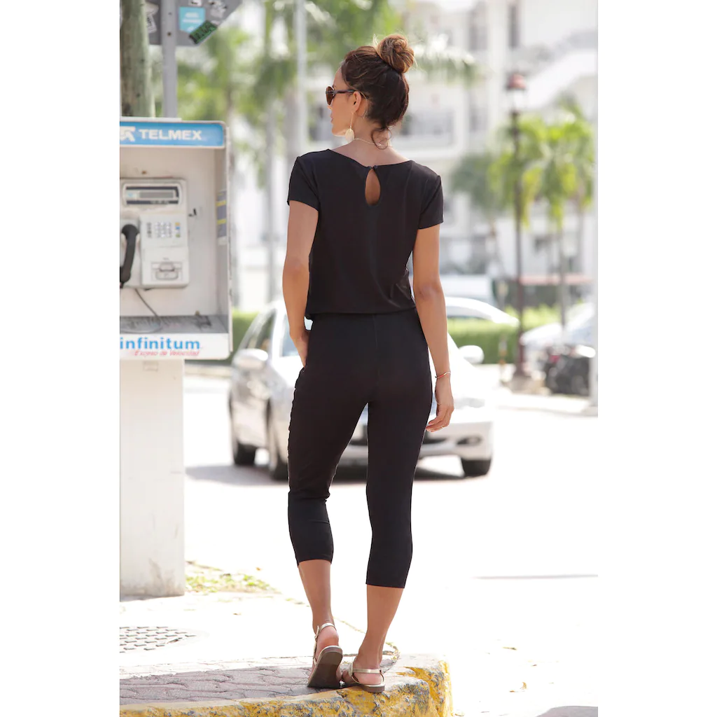 LASCANA 7/8-Overall mit V-Ausschnitt kurzärmliger Jumpsuit Basic Weihnachtsangebot