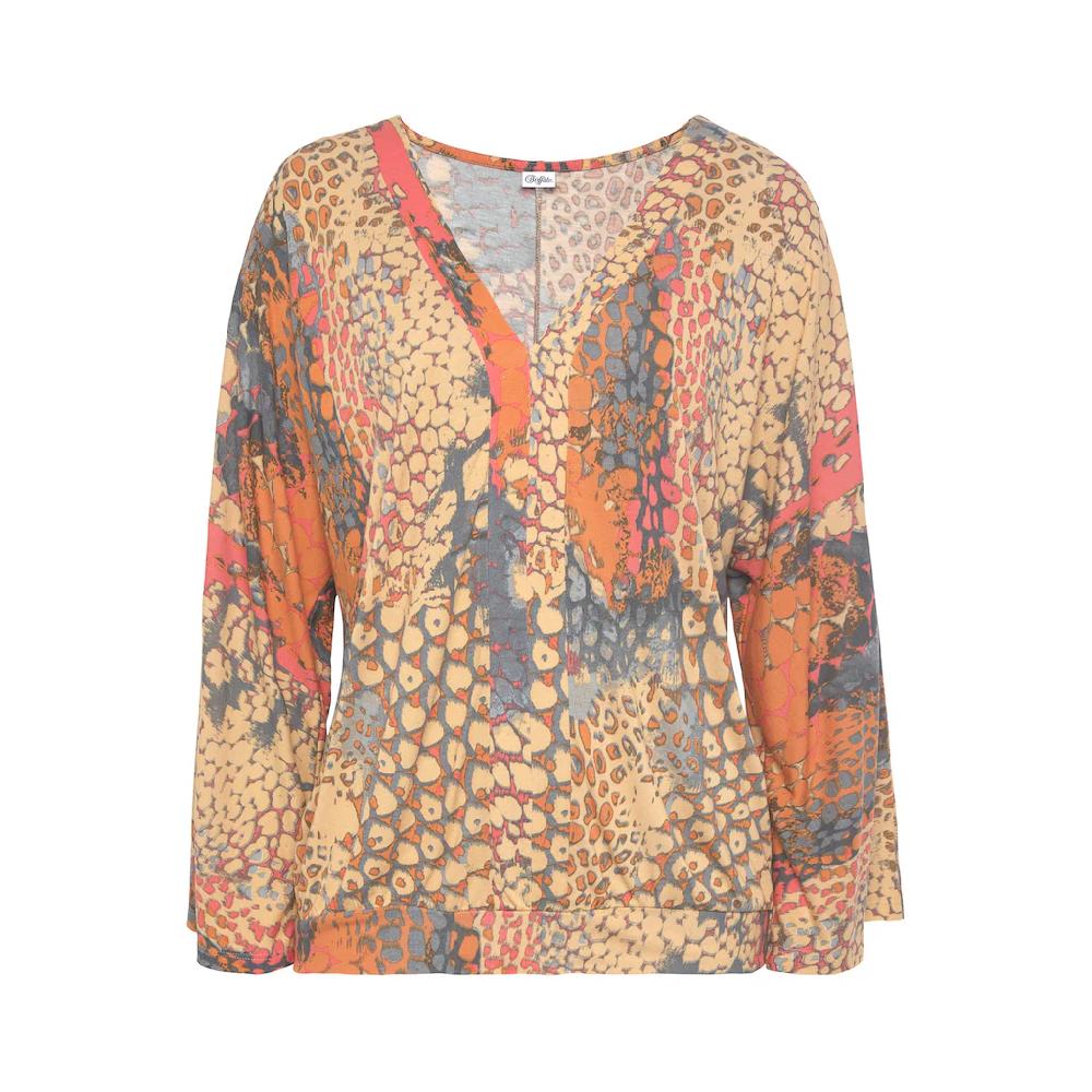 Buffalo Fledermausshirt mit Animaldruck lockere Bluse mit V-Ausschnitt Blusenshirt Exklusive Angebote