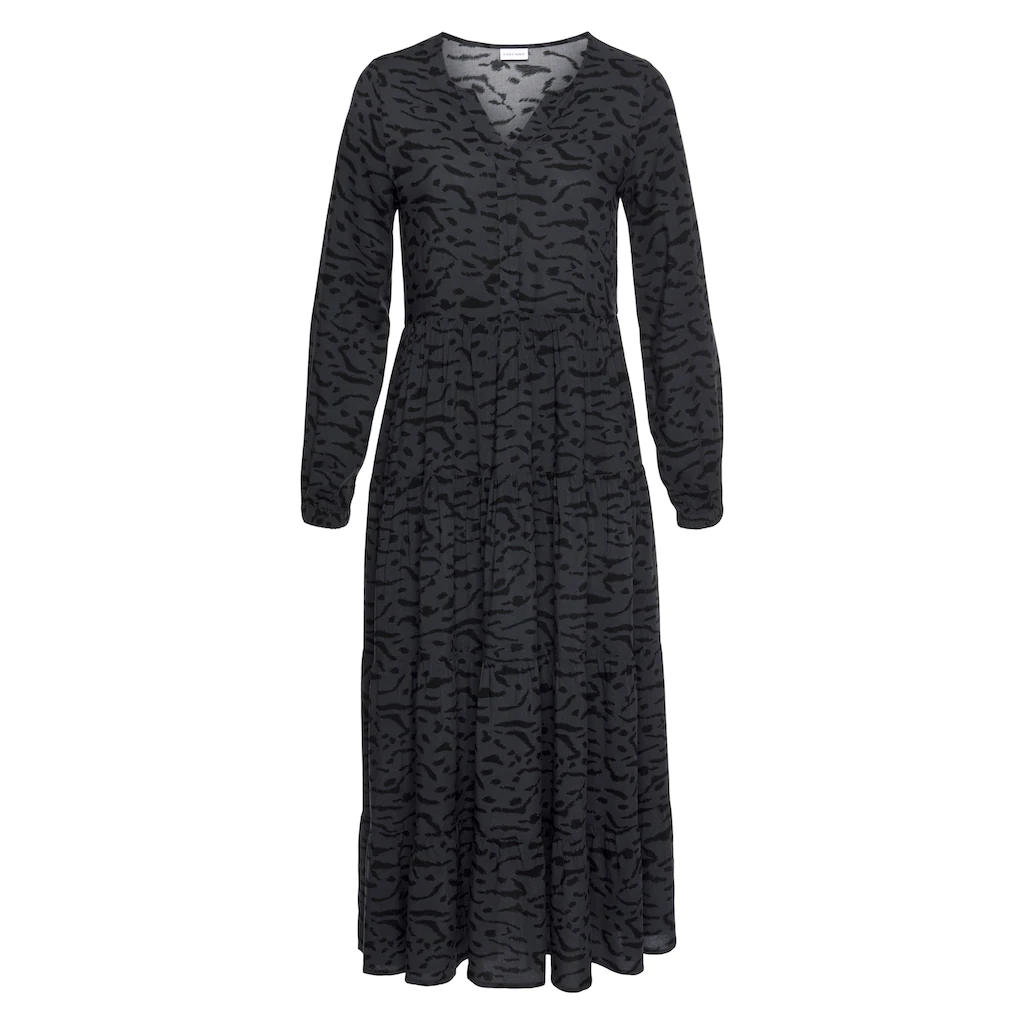 LASCANA Maxikleid mit Alloverprint und Volants langärmlig Druckkleid casual-chic Neuheiten