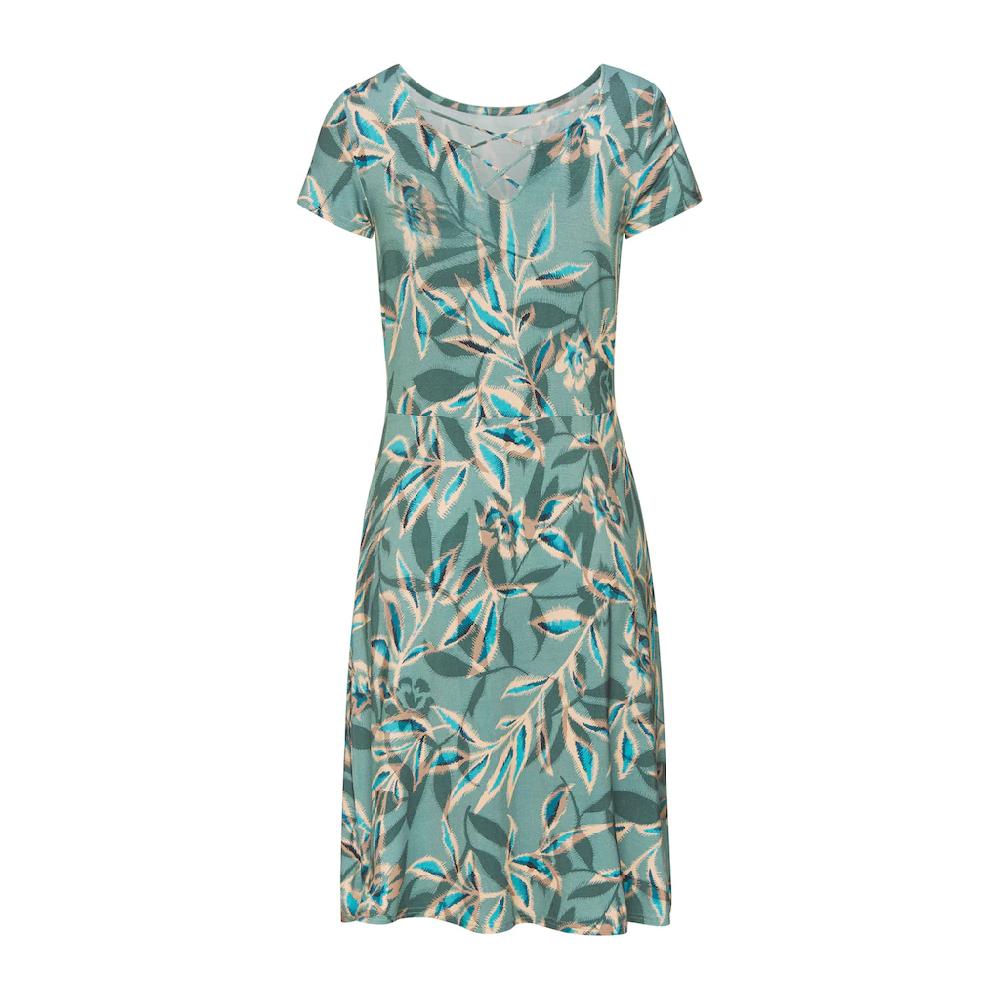 Vivance Sommerkleid mit Alloverdruck und Zierbändern am Ausschnitt kurzes Strandkleid Wochenangebot