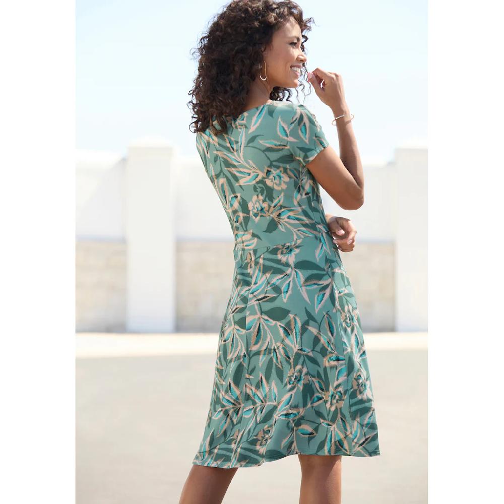 Vivance Sommerkleid mit Alloverdruck und Zierbändern am Ausschnitt kurzes Strandkleid Wochenangebot