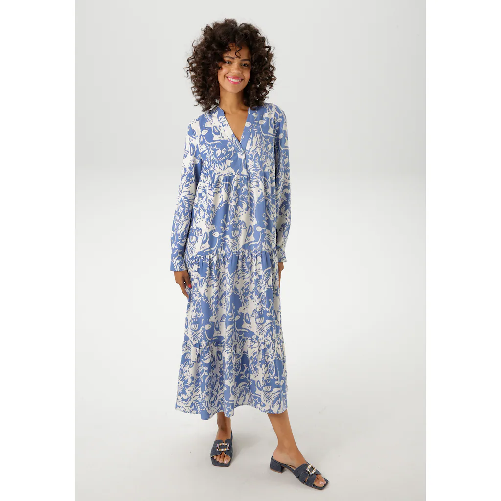 Aniston CASUAL Maxikleid mit großflächigem. grafischen Blumendruck - NEUE KOLLEKTION JETZT KAUFEN