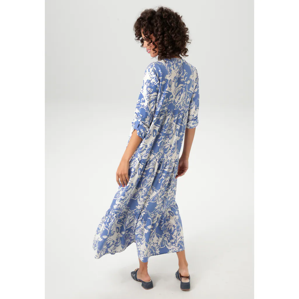 Aniston CASUAL Maxikleid mit großflächigem. grafischen Blumendruck - NEUE KOLLEKTION JETZT KAUFEN