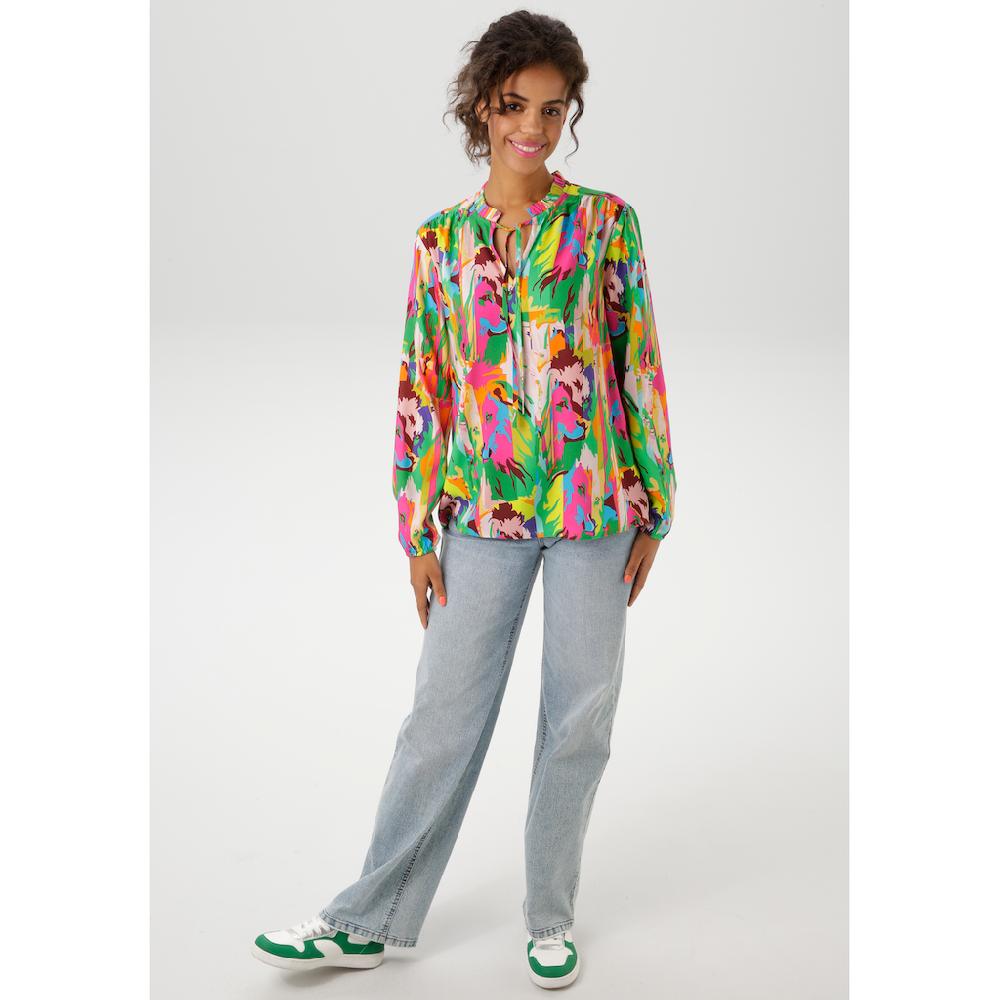 Aniston CASUAL Schlupfbluse mit Löwenköpfen im farbenfrohen Dschungel-Print - NEUE KOLLEKTION Bis zu 65% Rabatt