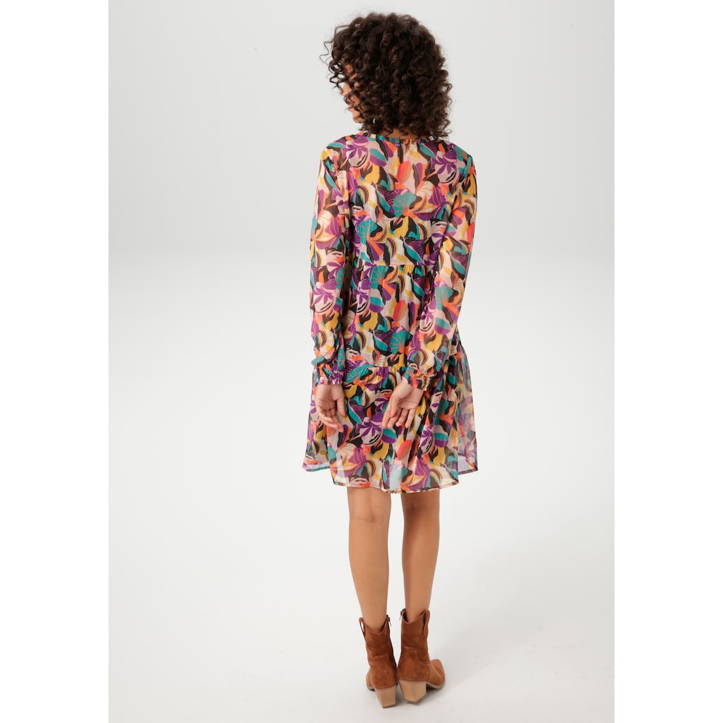 Aniston CASUAL Blusenkleid (mit Jersey-Unterkleid) mit farbenfrohen extravaganten Blättern bedruckt - NEUE KOLLEKTION Super Rabatt