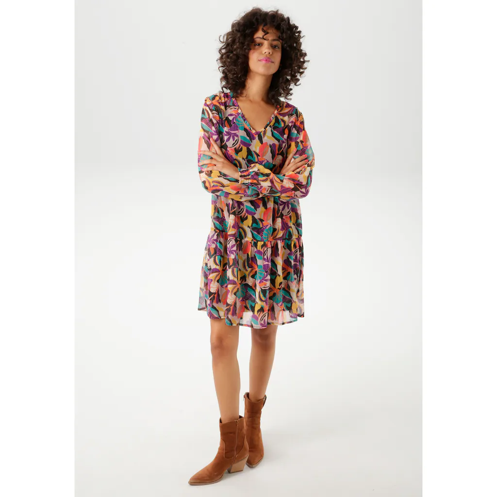 Aniston CASUAL Blusenkleid (mit Jersey-Unterkleid) mit farbenfrohen extravaganten Blättern bedruckt - NEUE KOLLEKTION Super Rabatt