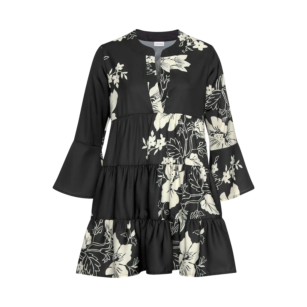 LASCANA Blusenkleid in weiter Form mit Volants und Blumenprint Tunikakleid Strandkleid Riesige Rabatte