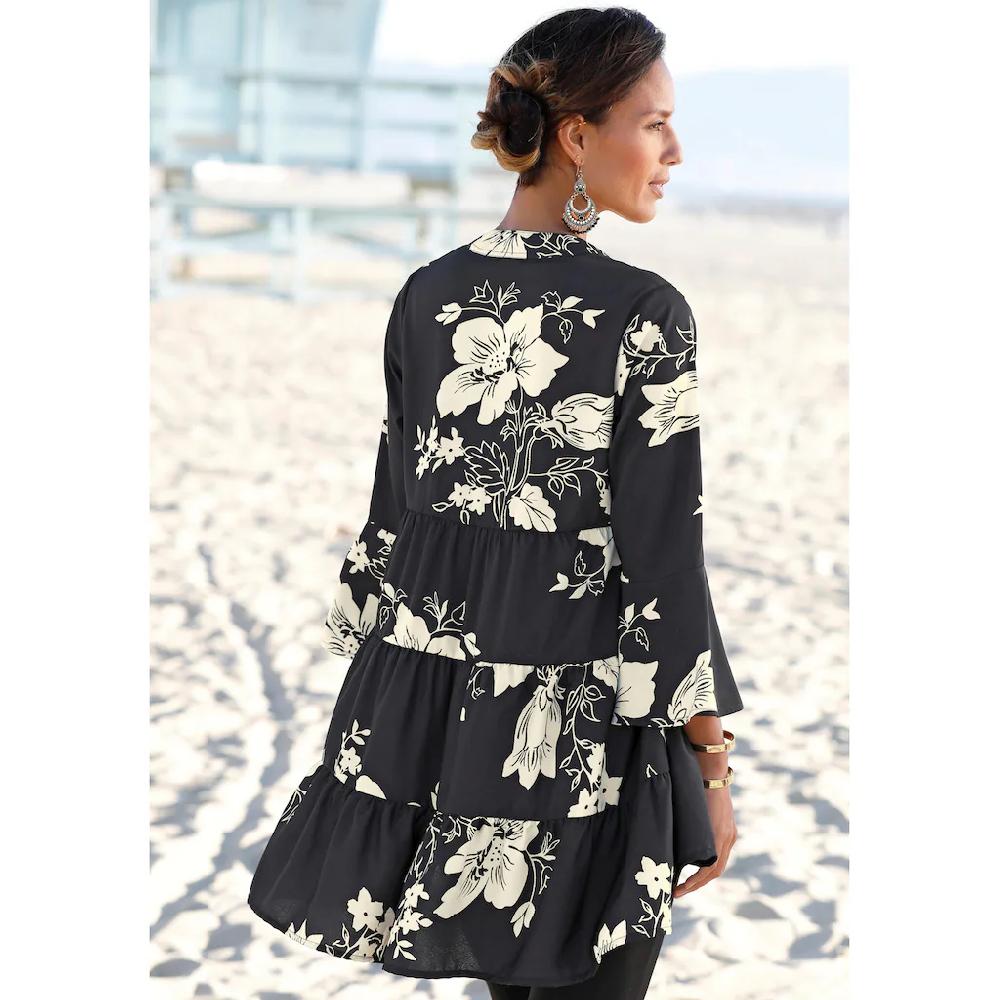 LASCANA Blusenkleid in weiter Form mit Volants und Blumenprint Tunikakleid Strandkleid Riesige Rabatte