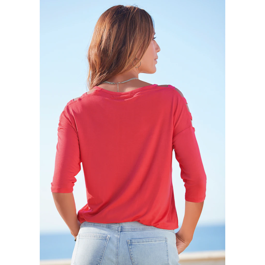 LASCANA 3/4-Arm-Shirt mit Cut-outs raffiniertes Longsleeve schulterfrei Online
