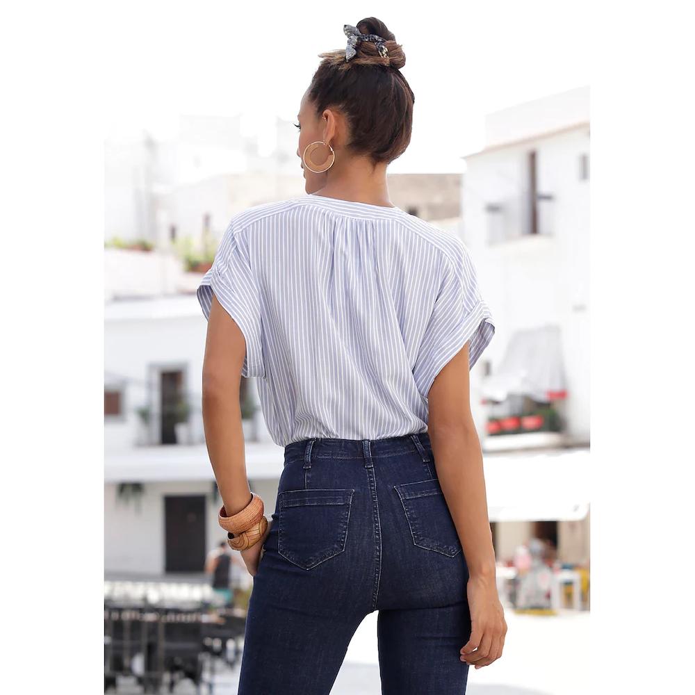 Vivance Kurzarmbluse mit Streifendesign Damenbluse casual Outlet