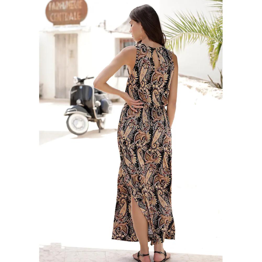 LASCANA Maxikleid mit Paisleyprint und Schlitz Sommerkleid mit Taschen Strandkleid Günstiger Verkauf