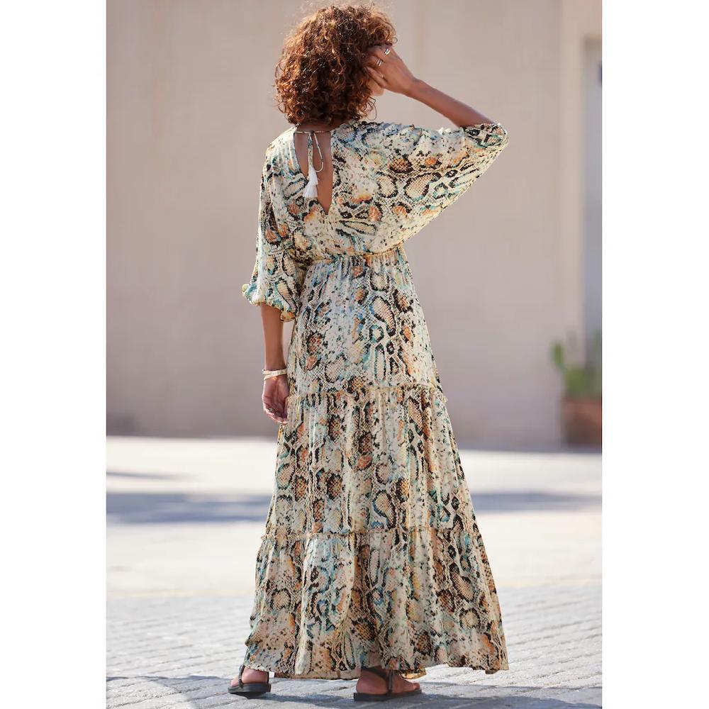 Buffalo Maxikleid mit Schlangenmuster und V-Ausschnitt Sommerkleid causal-chic Rabatt