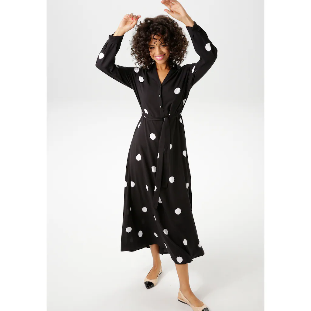 Aniston CASUAL Blusenkleid (mit abnehmbarem Bindeband) mit kontrastfarbigen Punkten - jedes Teil ein Unikat - NEUE KOLLEKTION Neueste Mode