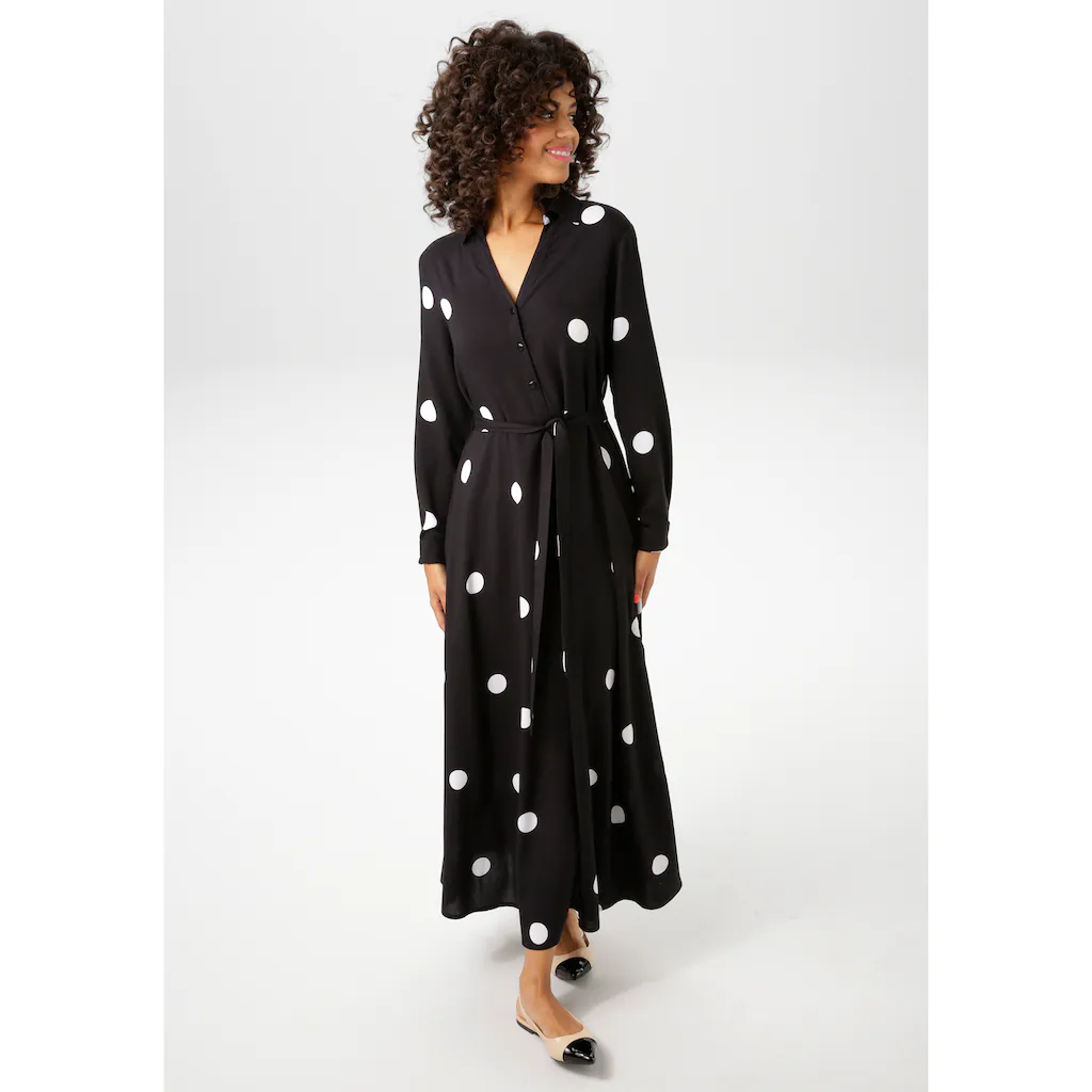 Aniston CASUAL Blusenkleid (mit abnehmbarem Bindeband) mit kontrastfarbigen Punkten - jedes Teil ein Unikat - NEUE KOLLEKTION Neueste Mode