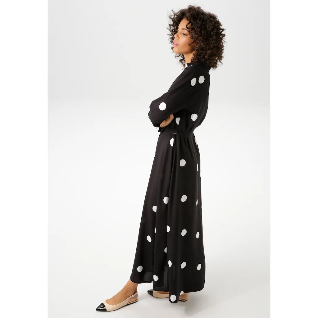 Aniston CASUAL Blusenkleid (mit abnehmbarem Bindeband) mit kontrastfarbigen Punkten - jedes Teil ein Unikat - NEUE KOLLEKTION Neueste Mode