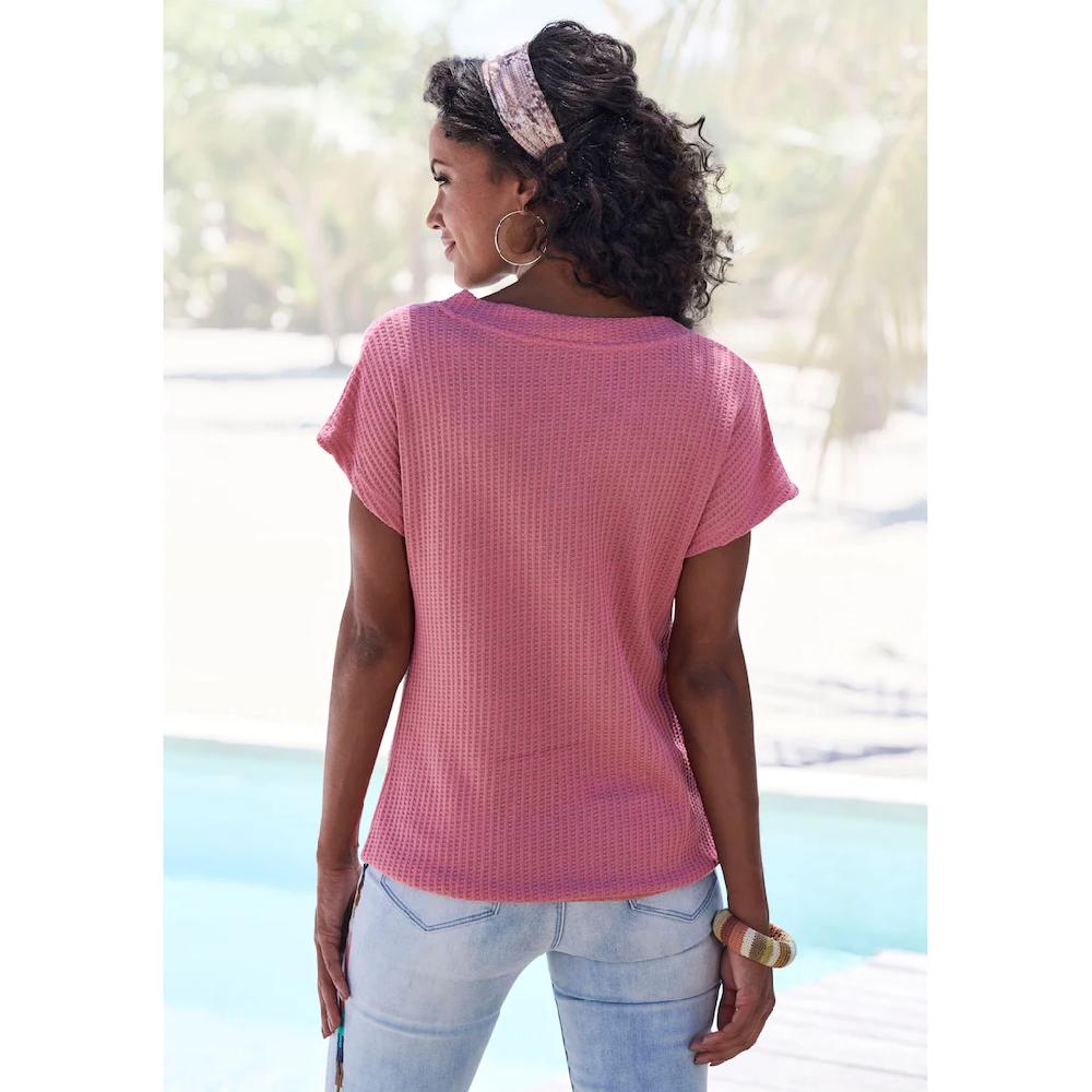 LASCANA Kurzarmshirt »mit Zierknopfleiste« aus weicher Piqué-Qualität Große Rabatte