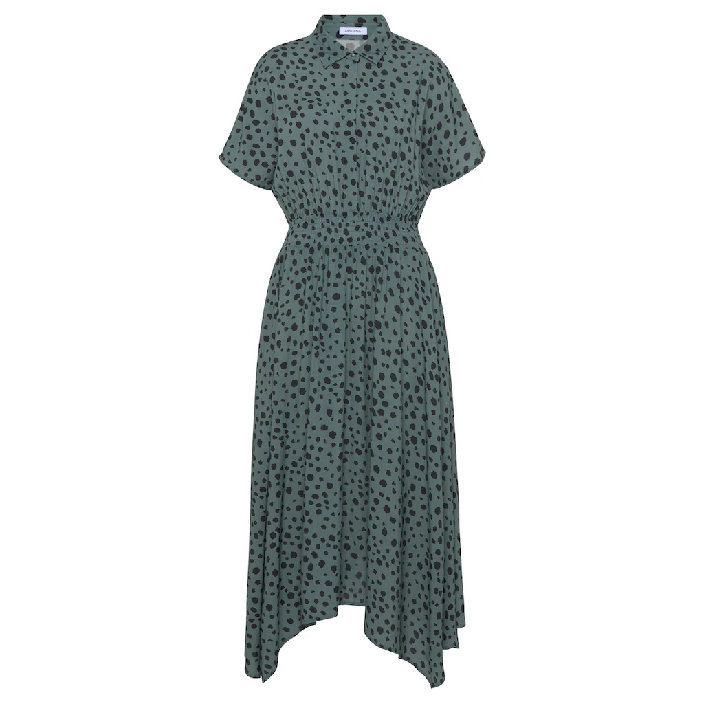 LASCANA Druckkleid mit Punktedruck und asymmetrischem Saum Hemdblusenkleid Midikleid Kauf eins, bekomm eins gratis