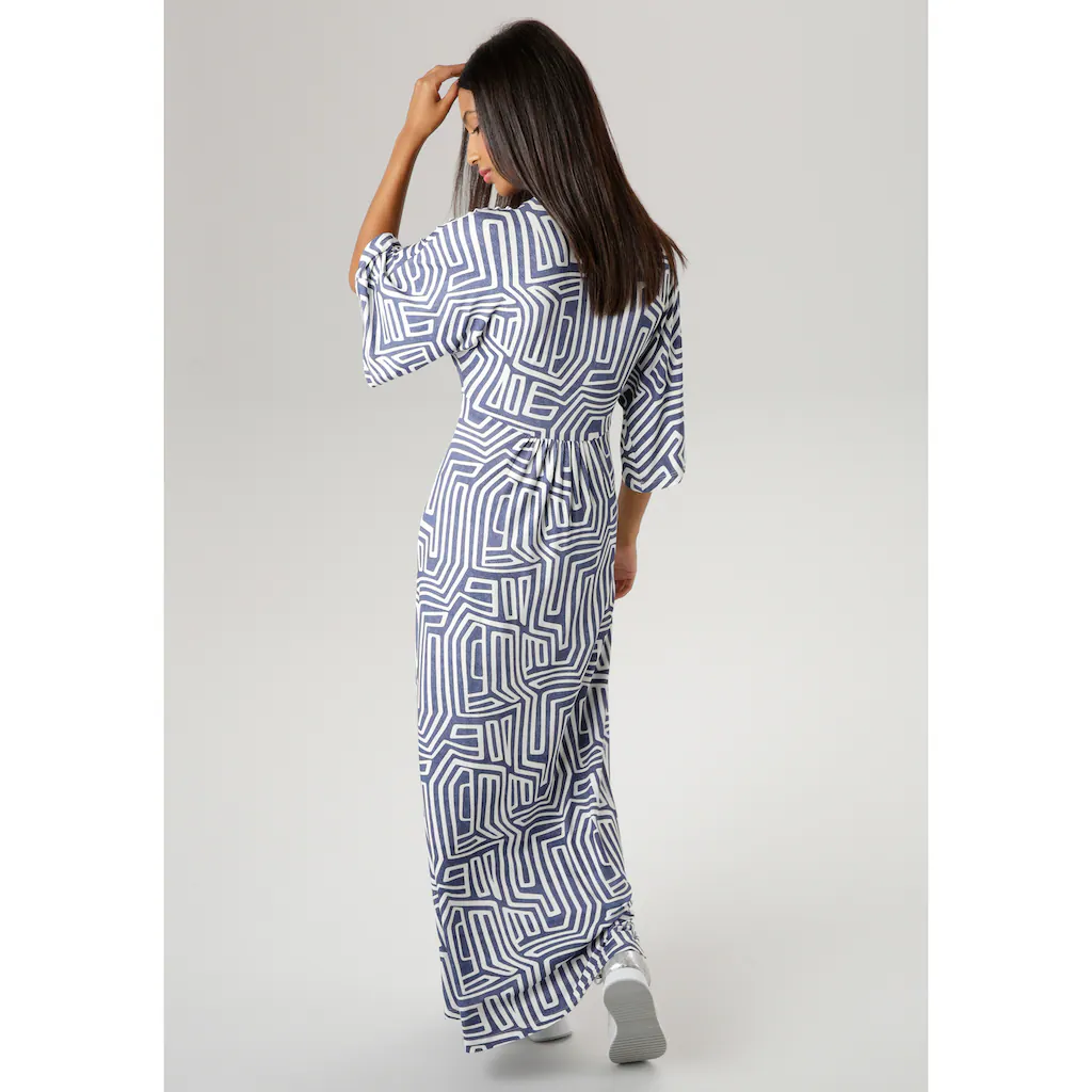 Aniston SELECTED Sommerkleid mit grafischem Druck in Jeansfarbe Riesige Ersparnisse