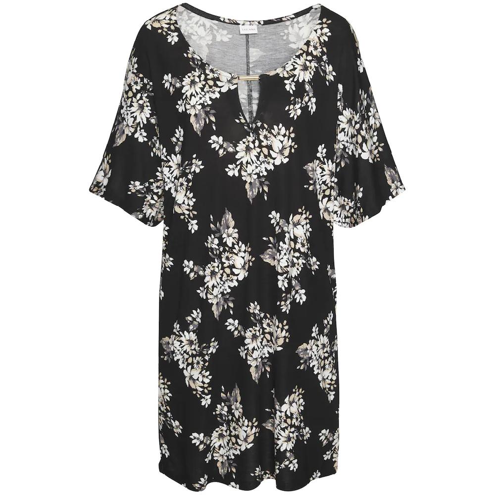 LASCANA Longshirt mit dezentem Blumendruck Shirtkleid mit weiten Ärmel Super Sparpreis