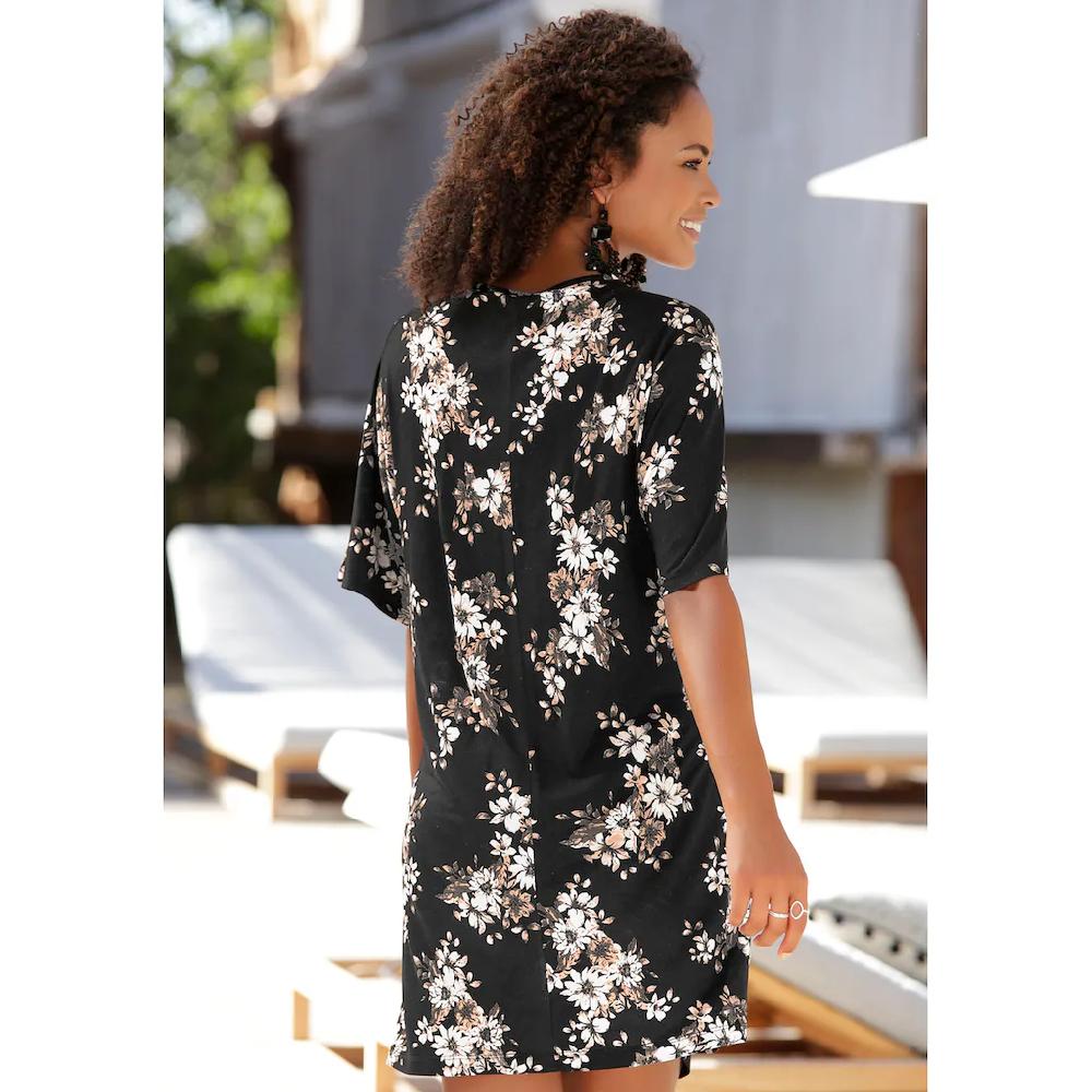 LASCANA Longshirt mit dezentem Blumendruck Shirtkleid mit weiten Ärmel Super Sparpreis