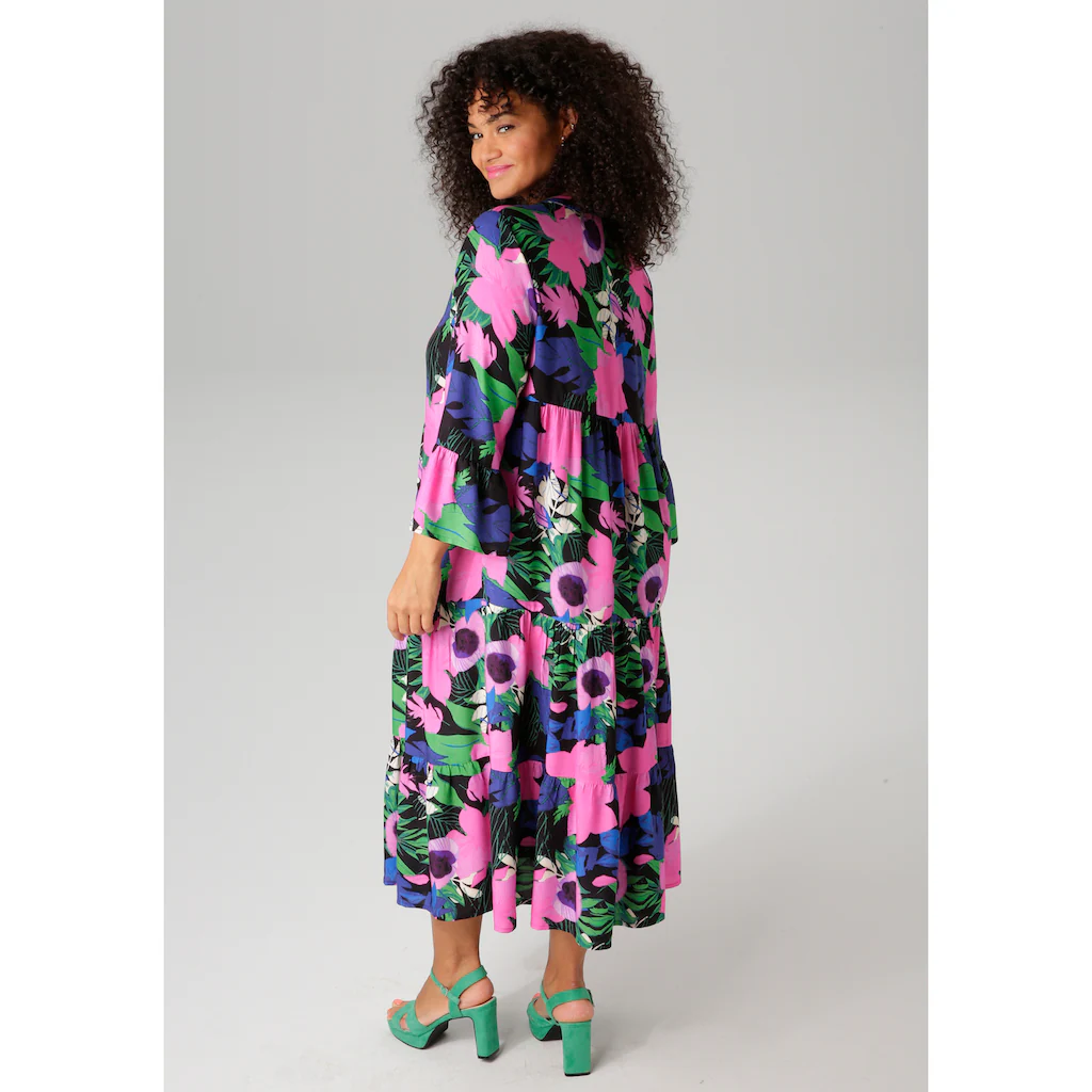 Aniston PLUS Midikleid mit farbenfrohem großflächigem Blumendruck - NEUE KOLLEKTION Letzte 3 Tage