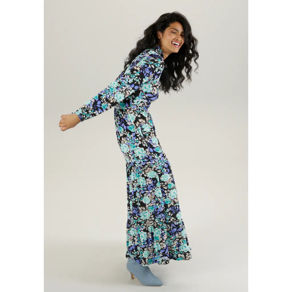 Aniston SELECTED Maxikleid mit romantischem Rosendruck und Rüschenverzierung Kostenloser Versand international