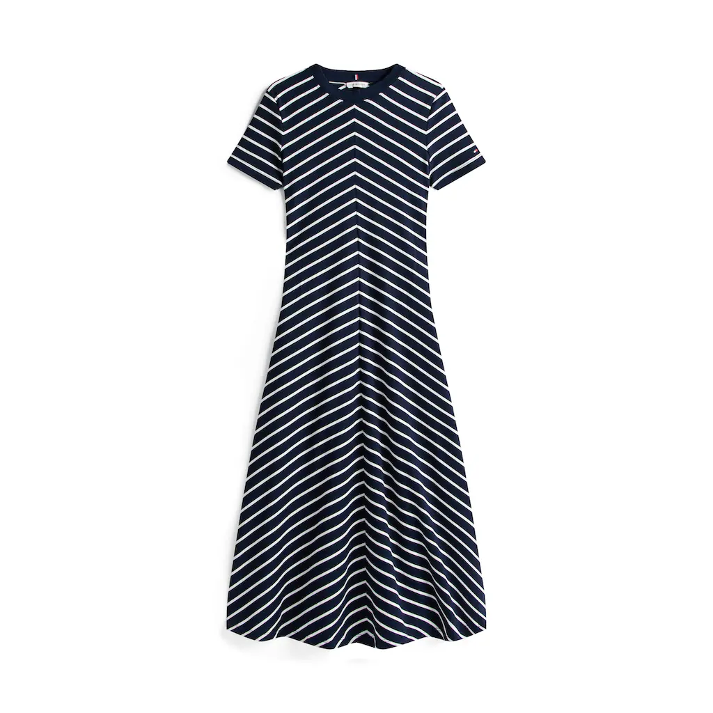 Tommy Hilfiger Midikleid »MODERN F&F MIDI DRESS« mit Logostickerei mit Teilungsnähten Rabatte dieses Monats