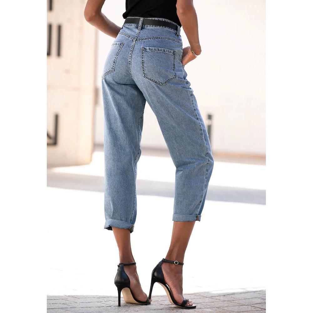 Buffalo Relax-fit-Jeans in High-Waist-Form mit Bundfalten verkürzte Länge modisch 2025