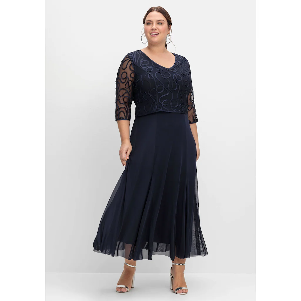 Sheego Abendkleid »Große Größen« aus Mesh mit Zierborten Schlussverkauf