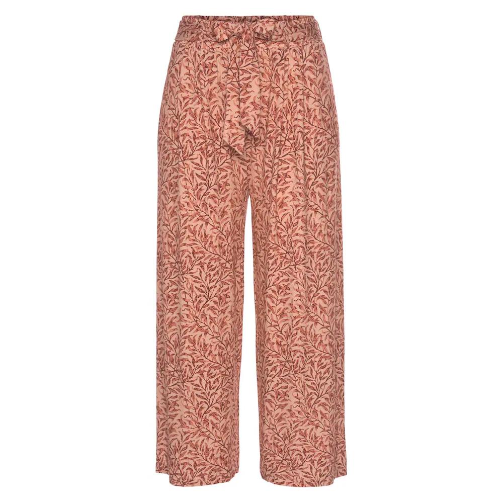 Beachtime Culotte (mit Bindegürtel) mit Blätterdruck und Bindeband luftig-leichte Sommerhose Weihnachtsangebot