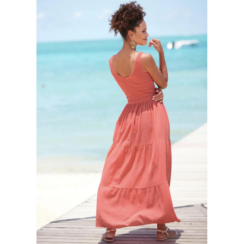Beachtime Maxikleid aus gewebter Baumwolle Sommerkleid mit gestuftem Rock Neueste Mode