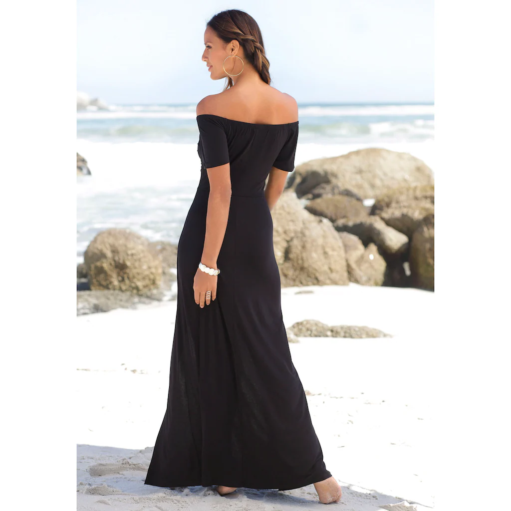LASCANA Maxikleid mit langen Beinschlitzen und Carmenausschnitt schulterfrei Basic Super Rabatt