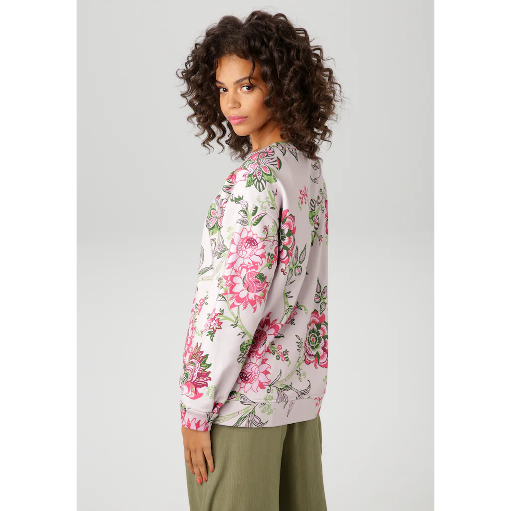Aniston CASUAL Sweatshirt im extravaganten Blumendruck mit Folienprint - NEUE KOLLEKTION zollfrei