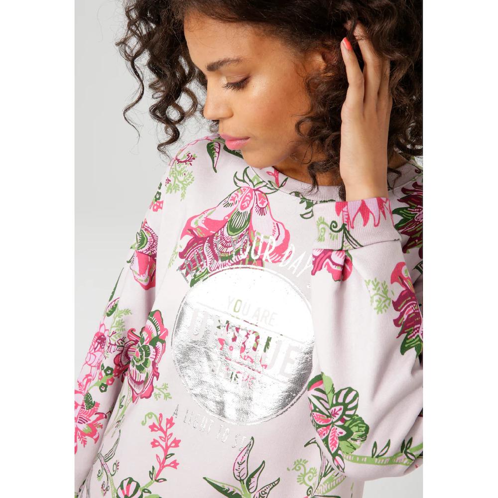 Aniston CASUAL Sweatshirt im extravaganten Blumendruck mit Folienprint - NEUE KOLLEKTION zollfrei