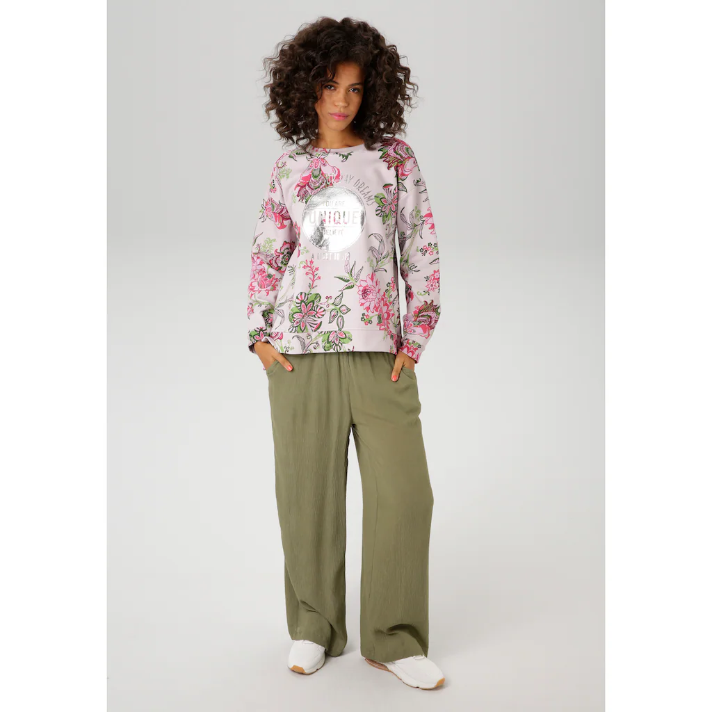 Aniston CASUAL Sweatshirt im extravaganten Blumendruck mit Folienprint - NEUE KOLLEKTION zollfrei
