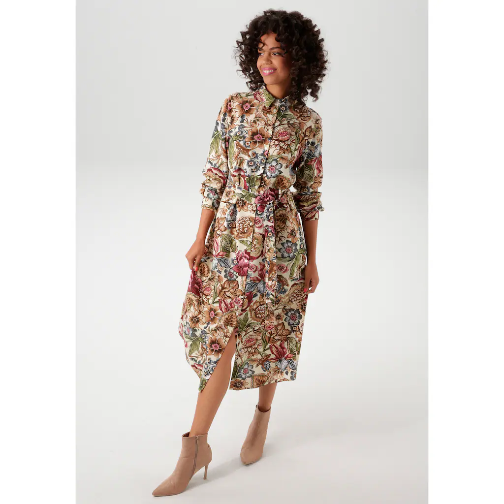 Aniston CASUAL Blusenkleid mit farbharmonischem großflächigen Blumendruck - NEUE KOLLEKTION Günstiger Verkauf