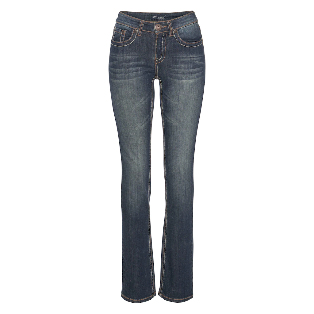 Arizona Gerade Jeans »Kontrastnähte« niedrige Leibhöhe in 5-Pocket-Form Used-Look-Waschung Versandkostenfrei