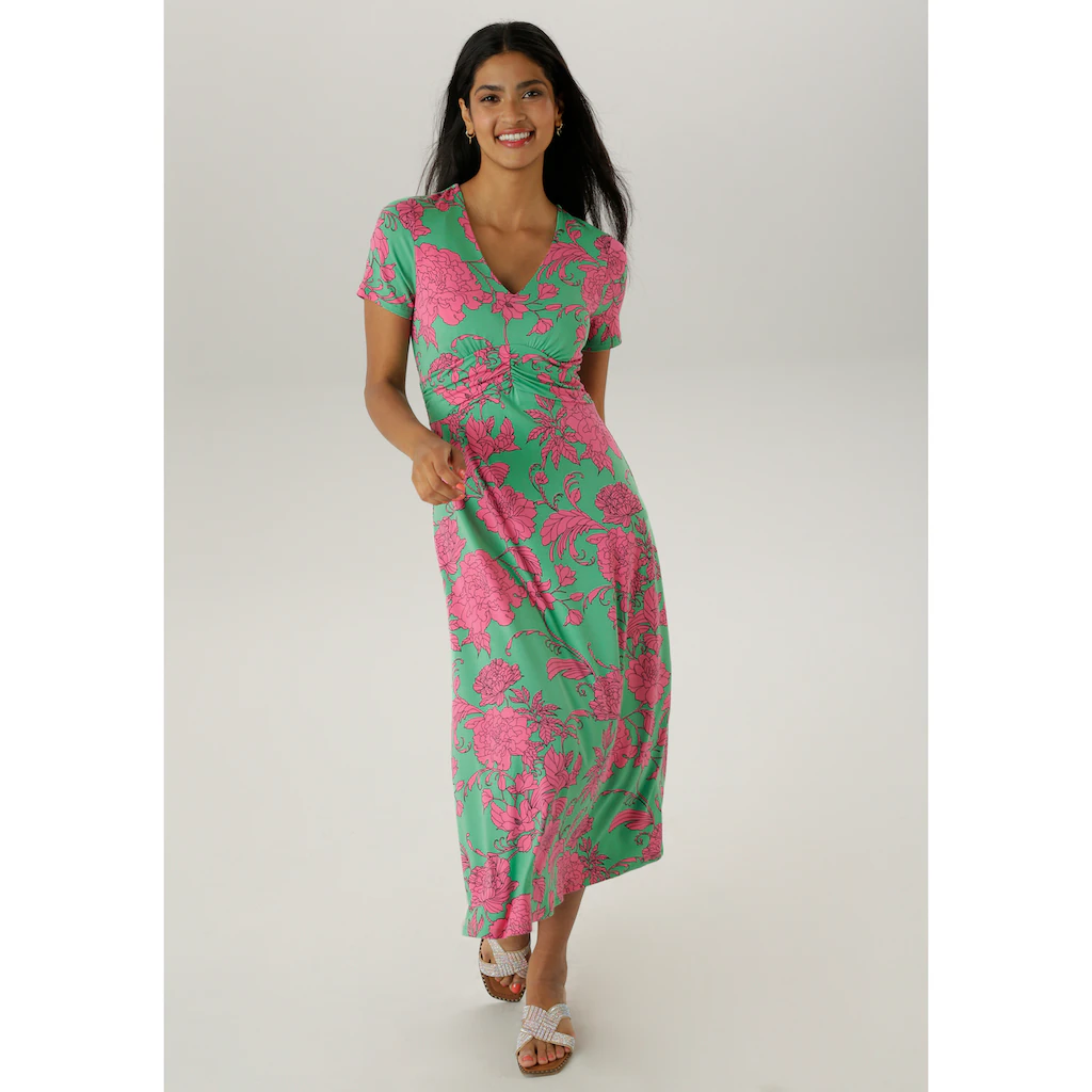 Aniston SELECTED Sommerkleid mit abstrakten Blüten- und Blätterdruck - NEUE KOLLEKTION Saisonschlussverkauf