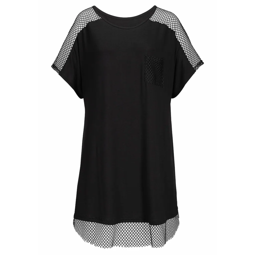 s.Oliver Longshirt mit Mesheinsätzen Shirtkleid Strandkleid lockere Passform Discount Store für neue Produkte