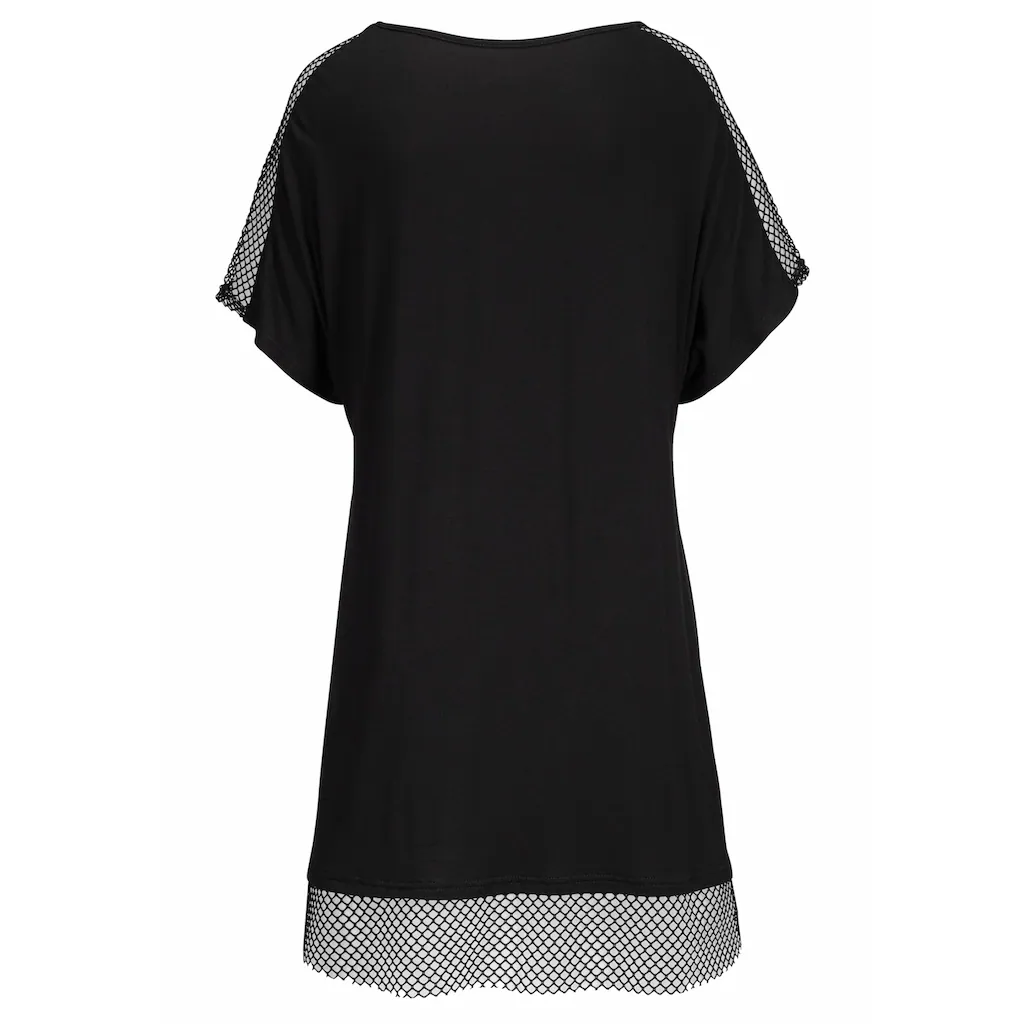 s.Oliver Longshirt mit Mesheinsätzen Shirtkleid Strandkleid lockere Passform Discount Store für neue Produkte