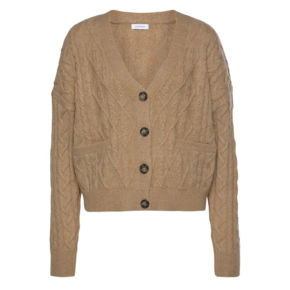 LASCANA Strickjacke mit Zopfmuster kuschelweicher Cardigan lässig Nur noch ein Tag übrig