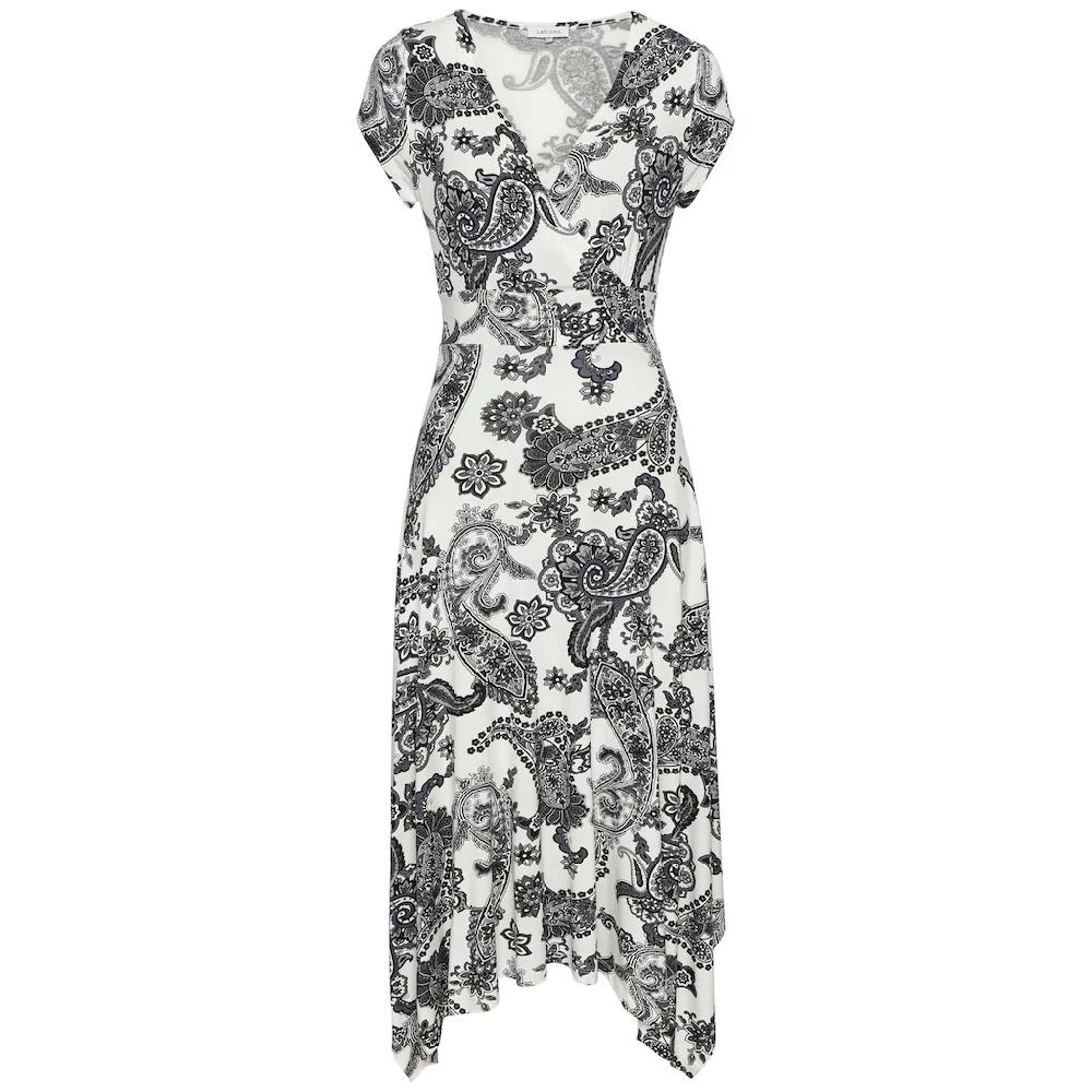 LASCANA Sommerkleid mit Zipfelsaum und Schleife in der Taille Strandkleid Paisley-Muster Black Friday Preise