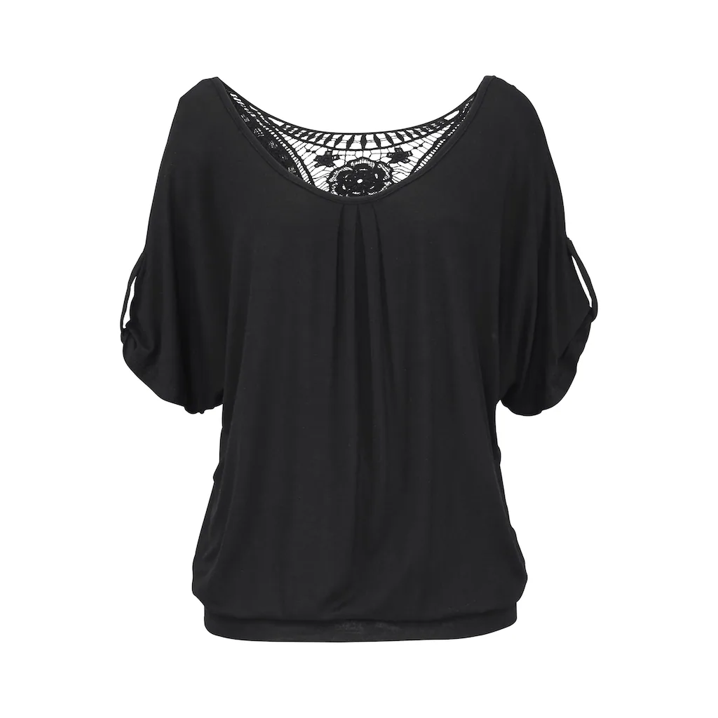 LASCANA Strandshirt mit Häkeleinsatz am Rücken T-Shirt weite Passform luftig und locker Auslauf