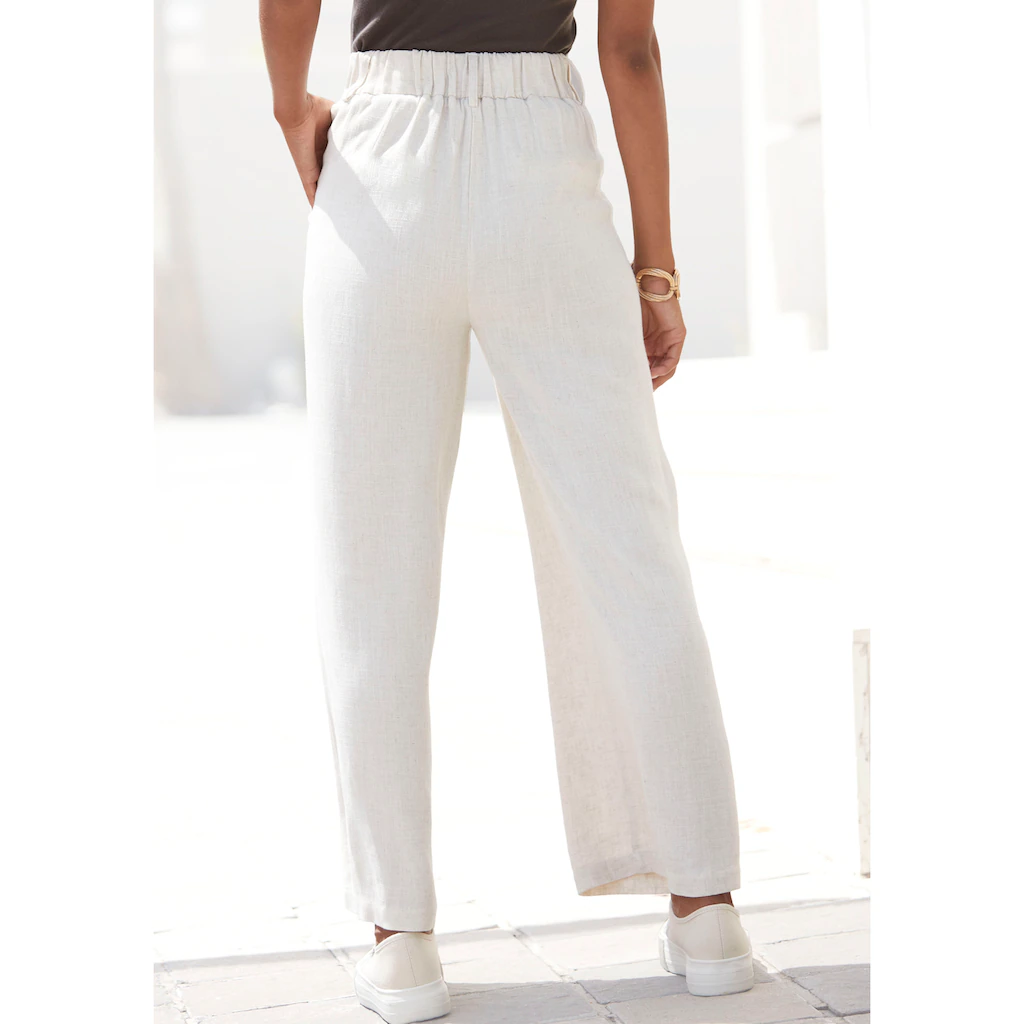 LASCANA Bundfaltenhose mit Taschen und Knopfdetail weites Bein Leinenhose Sommerhose Exklusivangebot