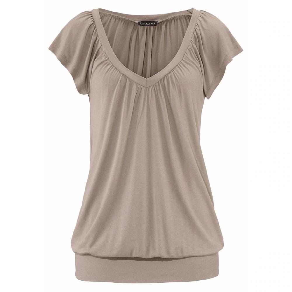 LASCANA V-Shirt mit breitem Gummizugbund T-Shirt mit V-Ausschnitt Basic Weihnachtsangebot