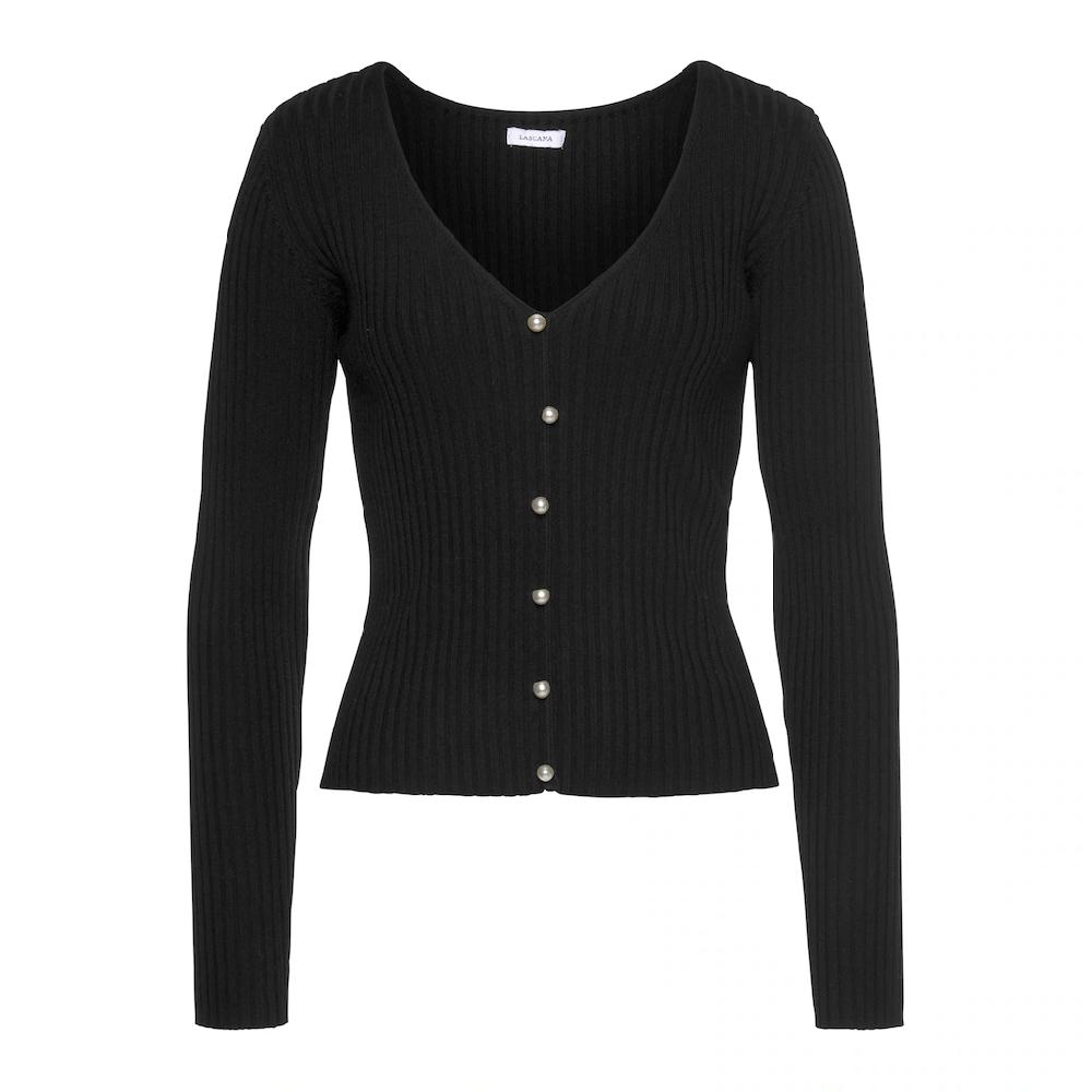 LASCANA V-Ausschnitt-Pullover mit Zierperlen figurbetonter Strickpullover elastisch Super Sparpreis