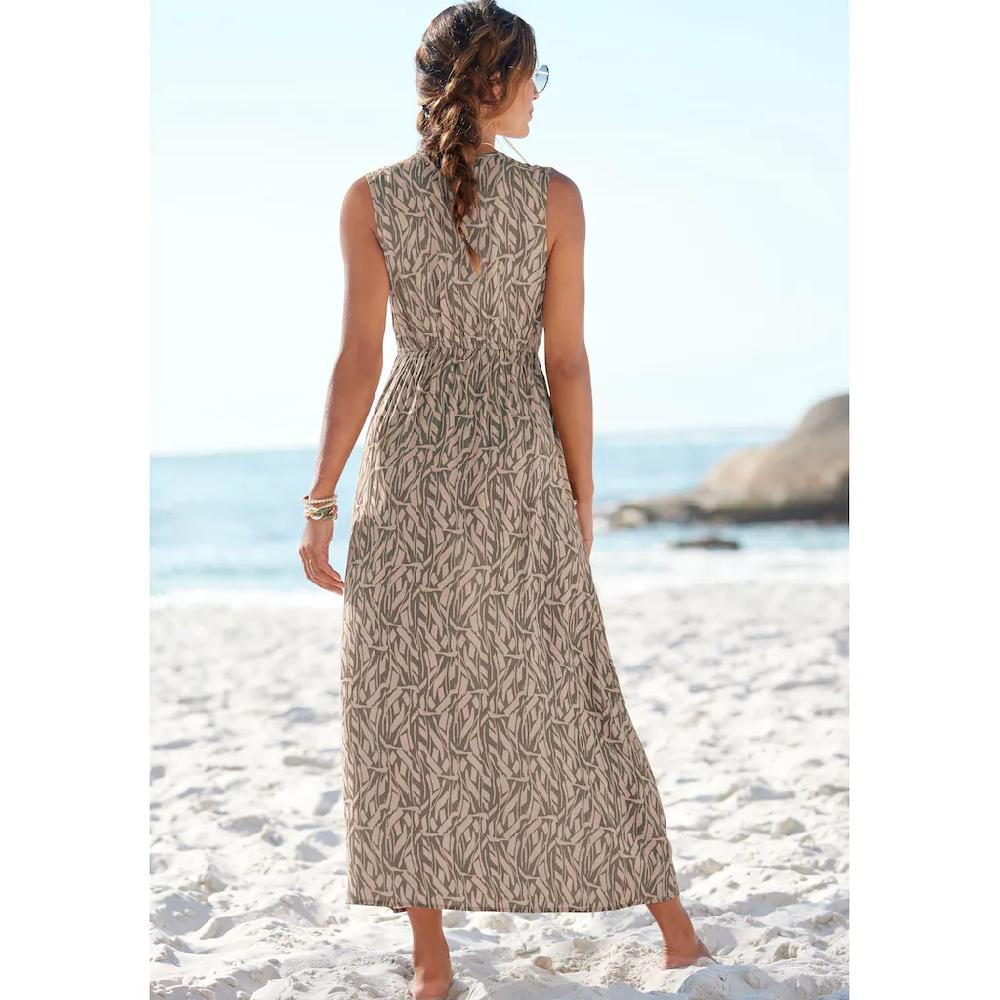 Buffalo Maxikleid im Alloverprint mit V-Ausschnitt und Schlitz Sommerkleid Strandkleid Bis zu 60% Rabatt