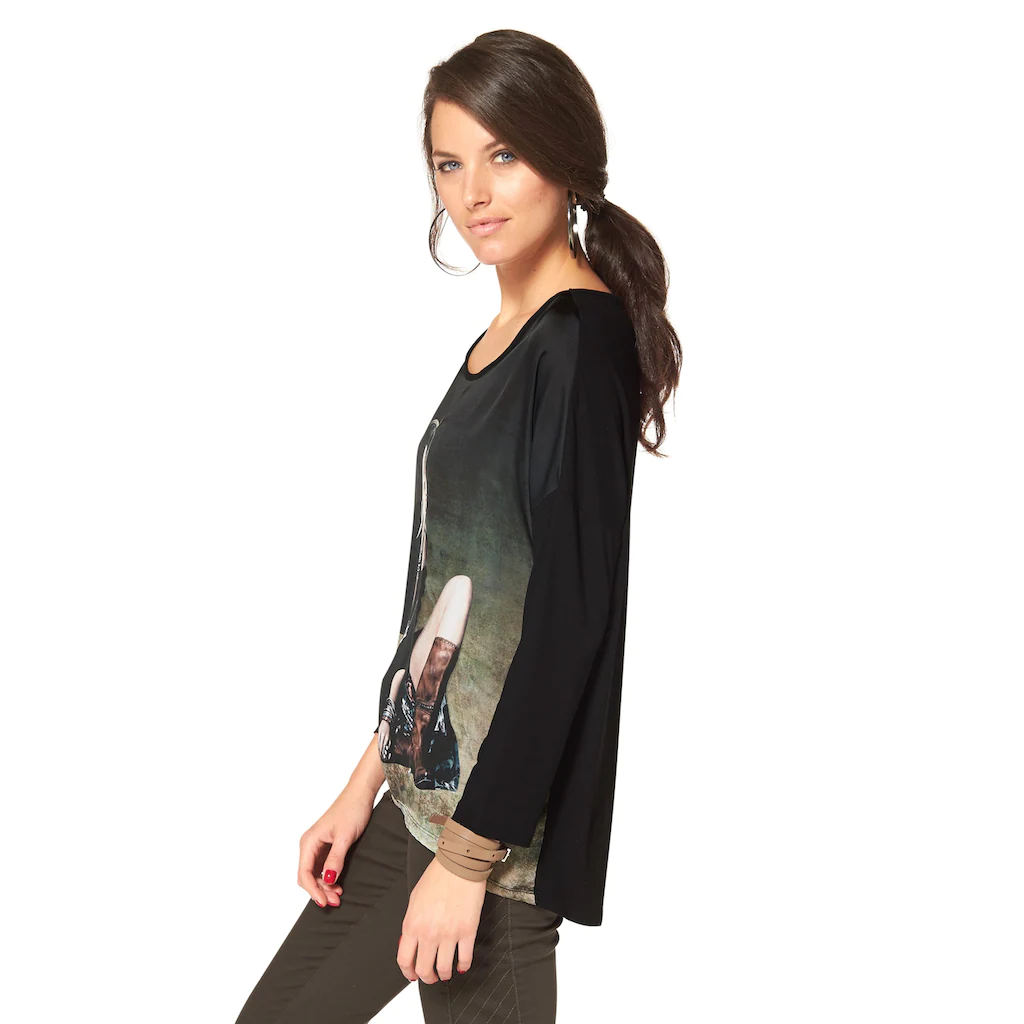 Aniston CASUAL Langarmshirt mit femininem Frontdruck Verkauf