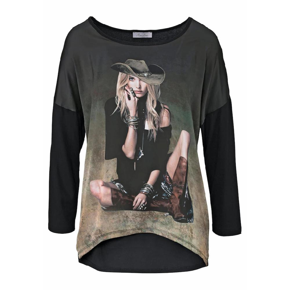 Aniston CASUAL Langarmshirt mit femininem Frontdruck Verkauf