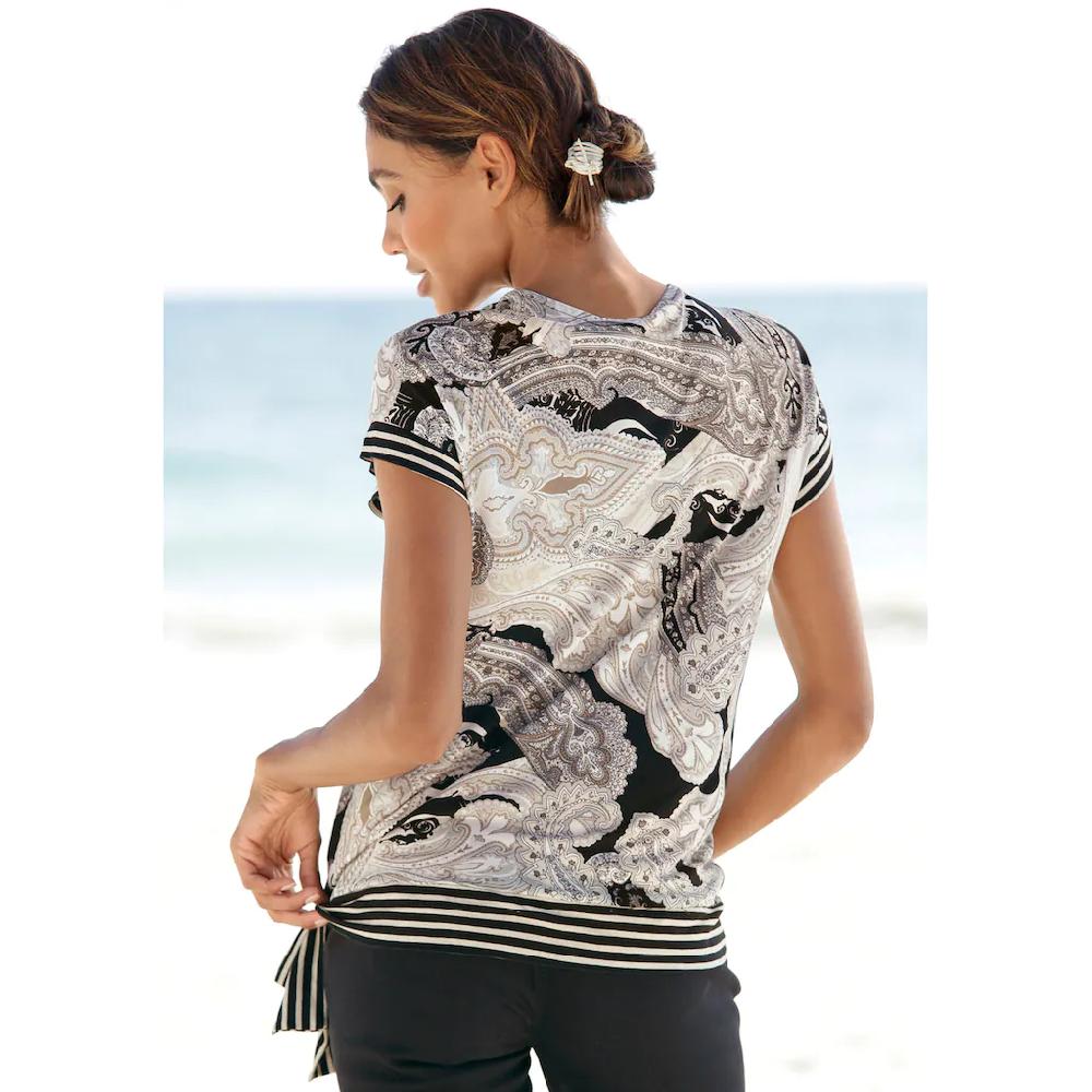 LASCANA Kurzarmshirt mit Paisleyprint und Schleifendetail V-Ausschnitt Blusenshirt Online Shopping